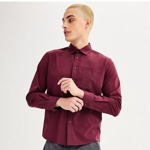 FLX Men's Casual Button Down Shirt - Burgundy